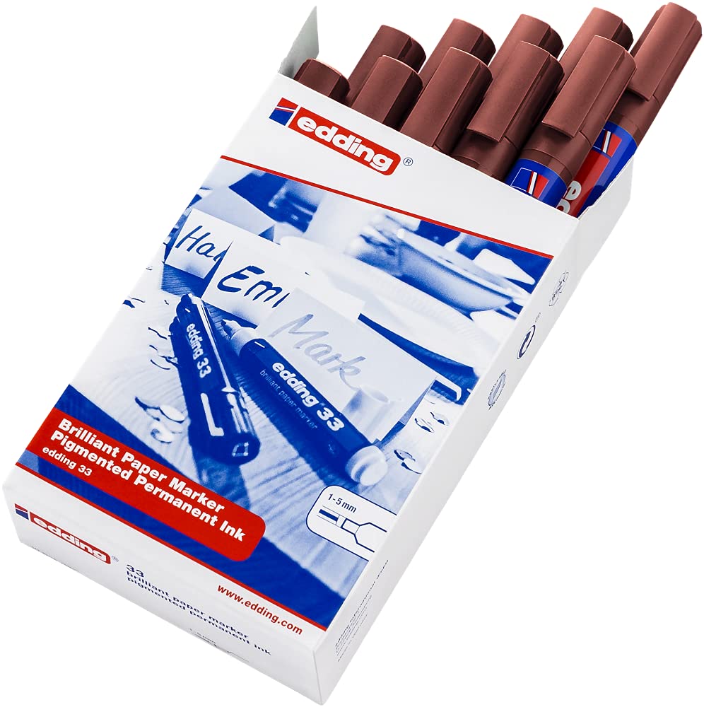 edding 33 brilliant paper marker, brown, 10 waterproof permanent markers, chisel nib 1-5 mm, vibrant colours - Image 2