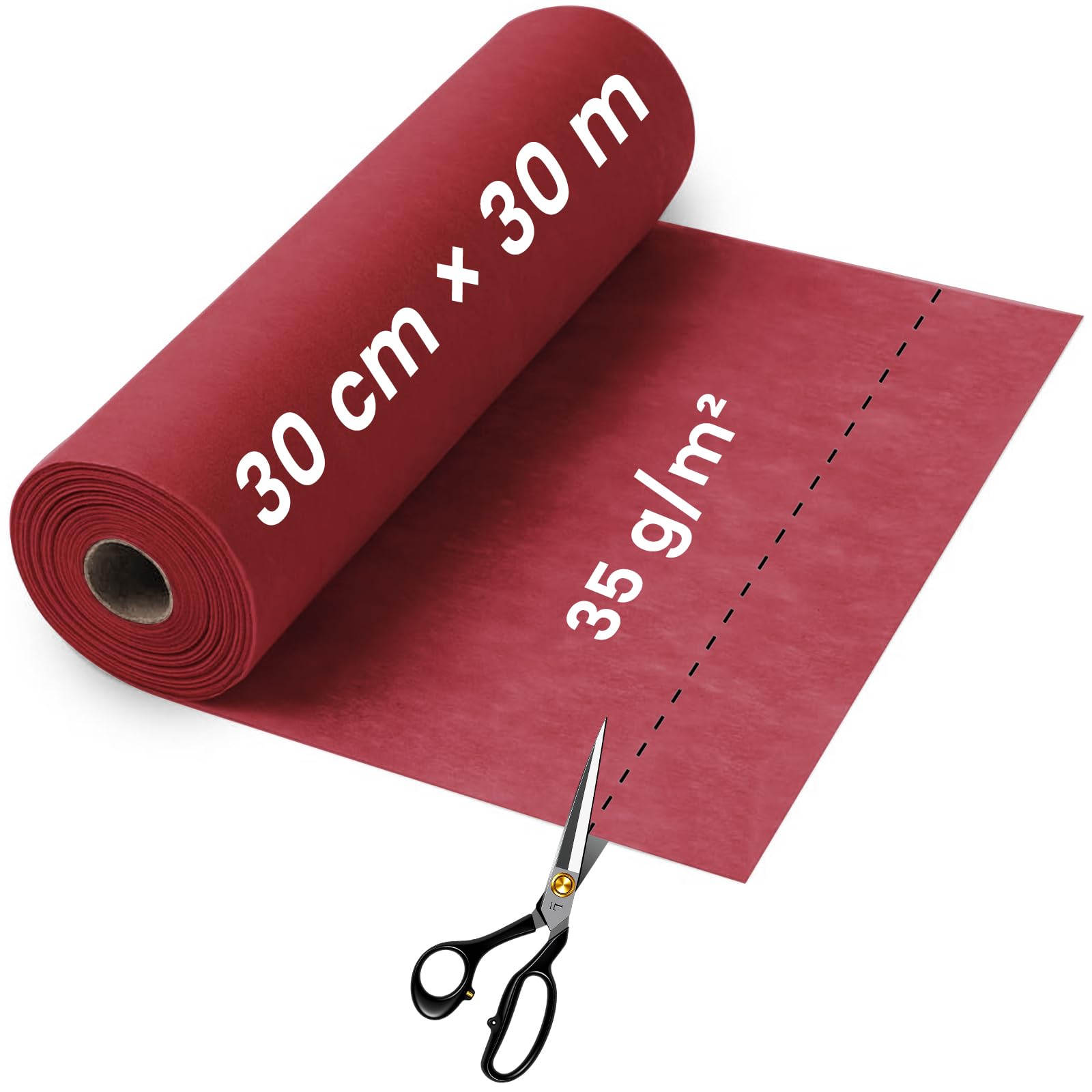 Vlies Tischläufer, 30 cm x 30 m, Modern, Reißfest & Zuschneidbar, Halbtransparente Tischband, Deko Tischdecke für Hochzeit, Geburtstag & Gartenparty, Rot