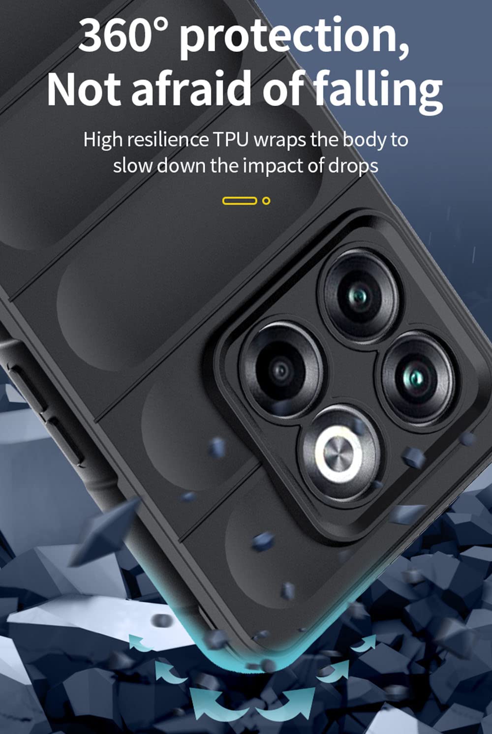 TEYYOS Cover OnePlus 10T 5G - Custodia Ibrida TPU/PC Antiurdo Con Anello Rotante 360° E Supporto Magnetico - Blu - 2
