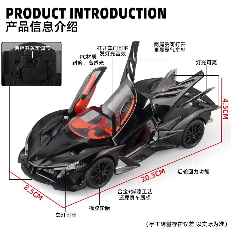 Image of 1:24 Big Size Apollo EVO Scale Model Car - Exclusive Alloy Metal Pull Back Die Cast Car Toy with Openable Doors, Light & Music - Best Gifts for Kids【Colors as Per Stock】