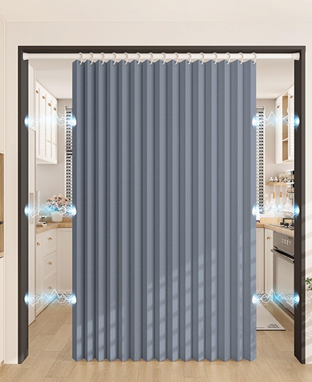 Accordion Style Magnetic Folding Door Curtains, Folding Privacy Closet Curtain, Room Divider Curtains for Bedroom Bathroom, Isolate Oil Smoke Included Tracks(Blue,220x240 cm/86.6 x 94.5in)