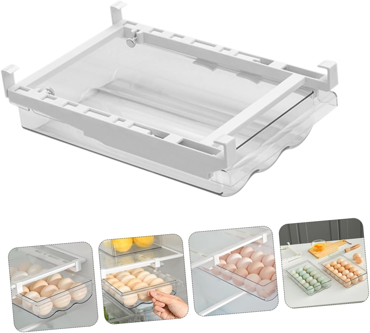 Fridge Egg Holder Drawer Organizer Space Saving Pull out Egg Container for Refrigerator Storage Transparent Fresh Keeping Box for Organizing and Dispensing Eggs