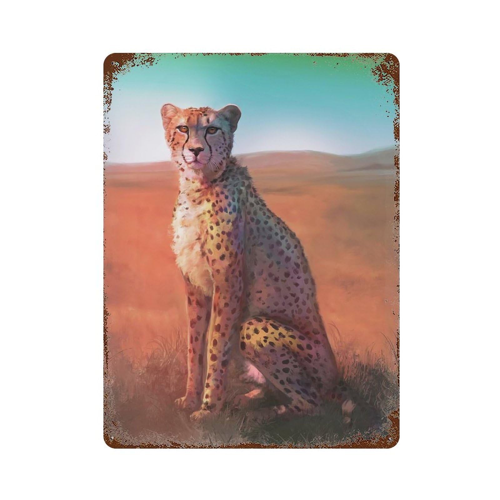 Aged Metal Wall Plaque with African Savannah Design 15.7"x11.8", for Cafe, Home Bar And Lounge Decor, Novelty Wall Decor