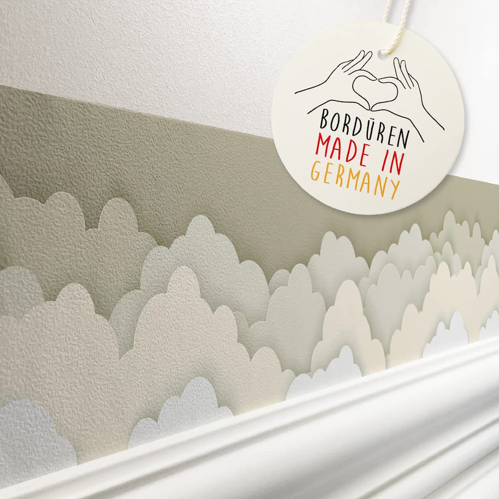 Bordo autoadesivo per cameretta dei bambini con le Nuvole in Cielo beige, 450 x 11,5 cm, decorazione da parete per ragazze e ragazzi
