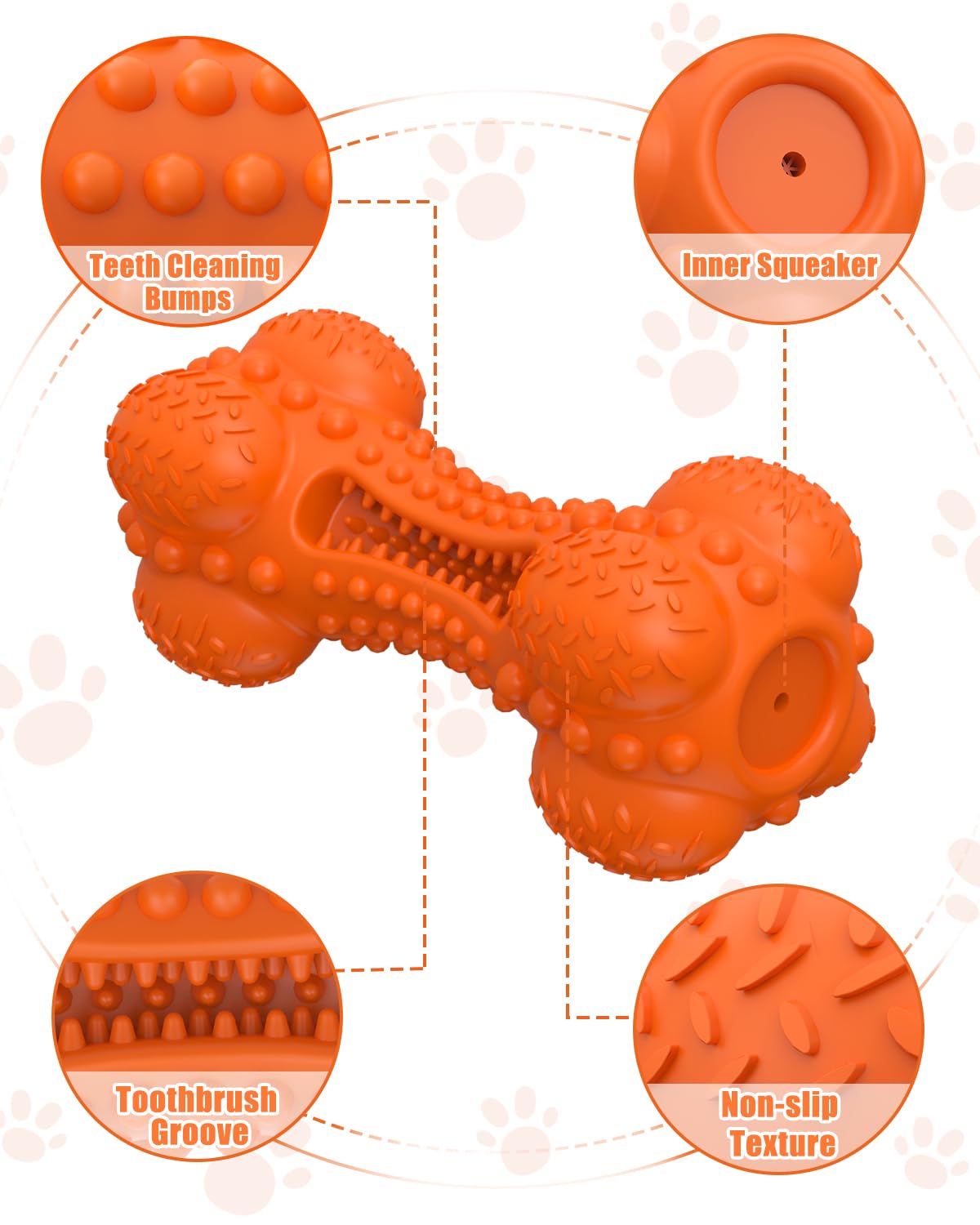 Juguetes masticables para perros para masticadores agresivos, juguetes chirriantes para perros, juguete interactivo de goma resistente para dentición para perros grandes y medianos (naranja, 8 piezas)
