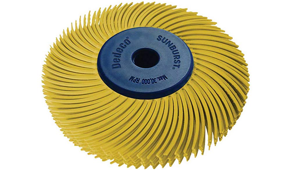 Dedeco Sunburst – Discos de cerdas radiales de 6 capas de 2 pulgadas TC – 1/4 pulgadas Arbor- Herramienta de limpieza y pulido rotativo termoplástico industrial