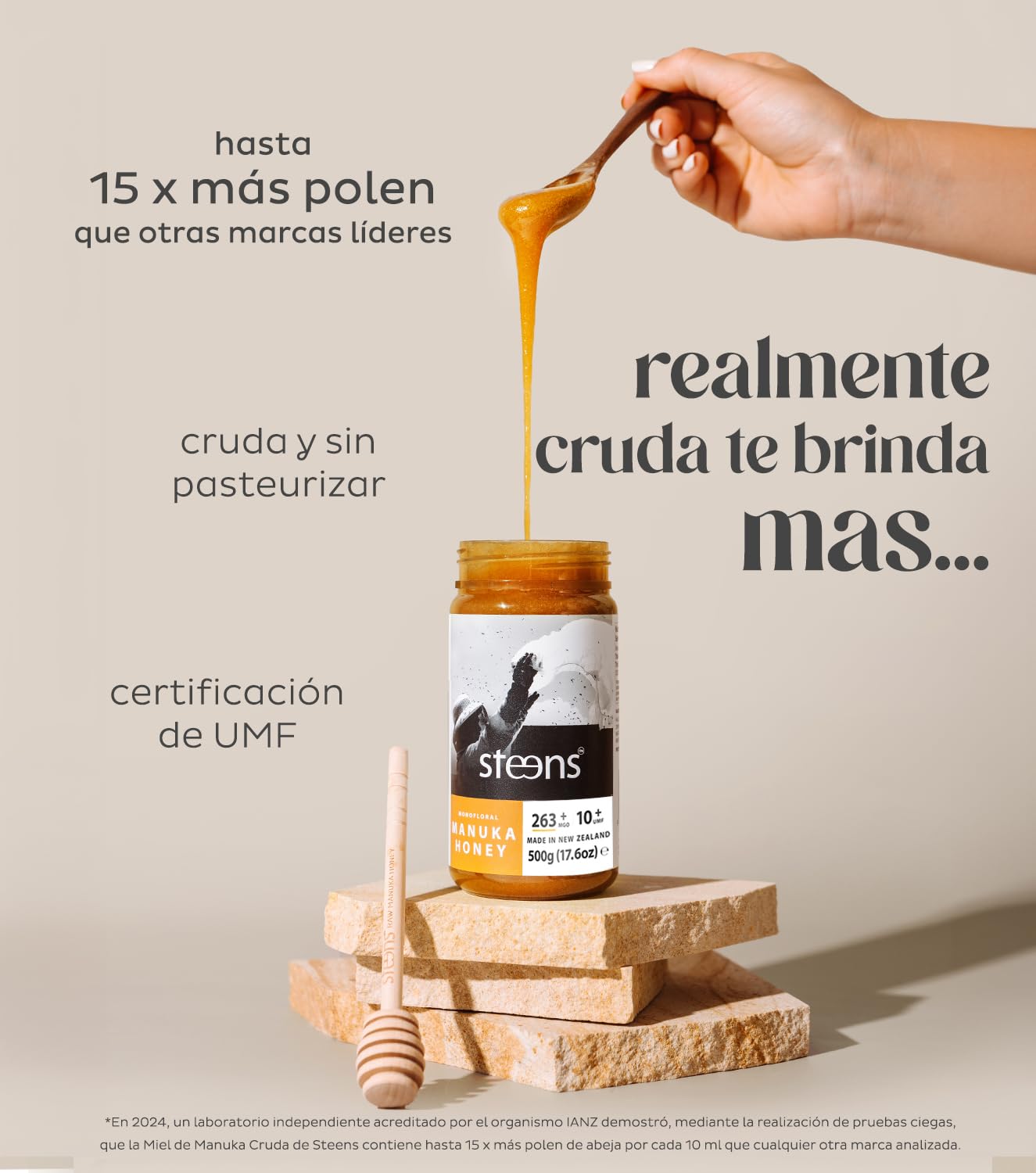 Miel de Manuka Steens MGO 263+ - 500 g de miel de Manuka pura, cruda y 100% certificada UMF 10+ - envasada y sellada en Nueva Zelanda