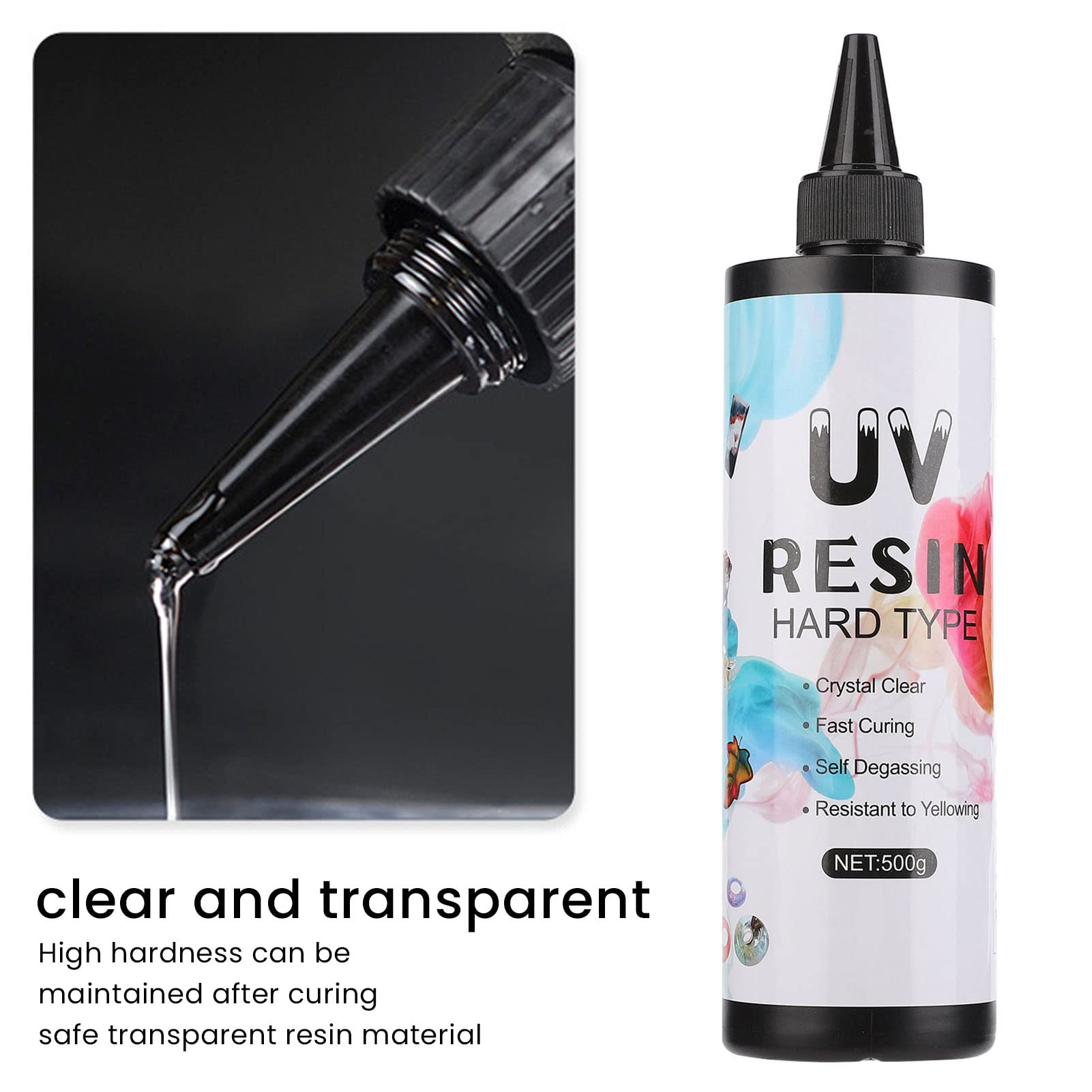 FLEXMAN Colle Résine UV, Colle UV de Couleur Transparente Faite à la Main, Adhésif Transparent Anti Jaunissement à Durcissement Rapide pour Bijoux, Accessoires Vestimentaires (500g)