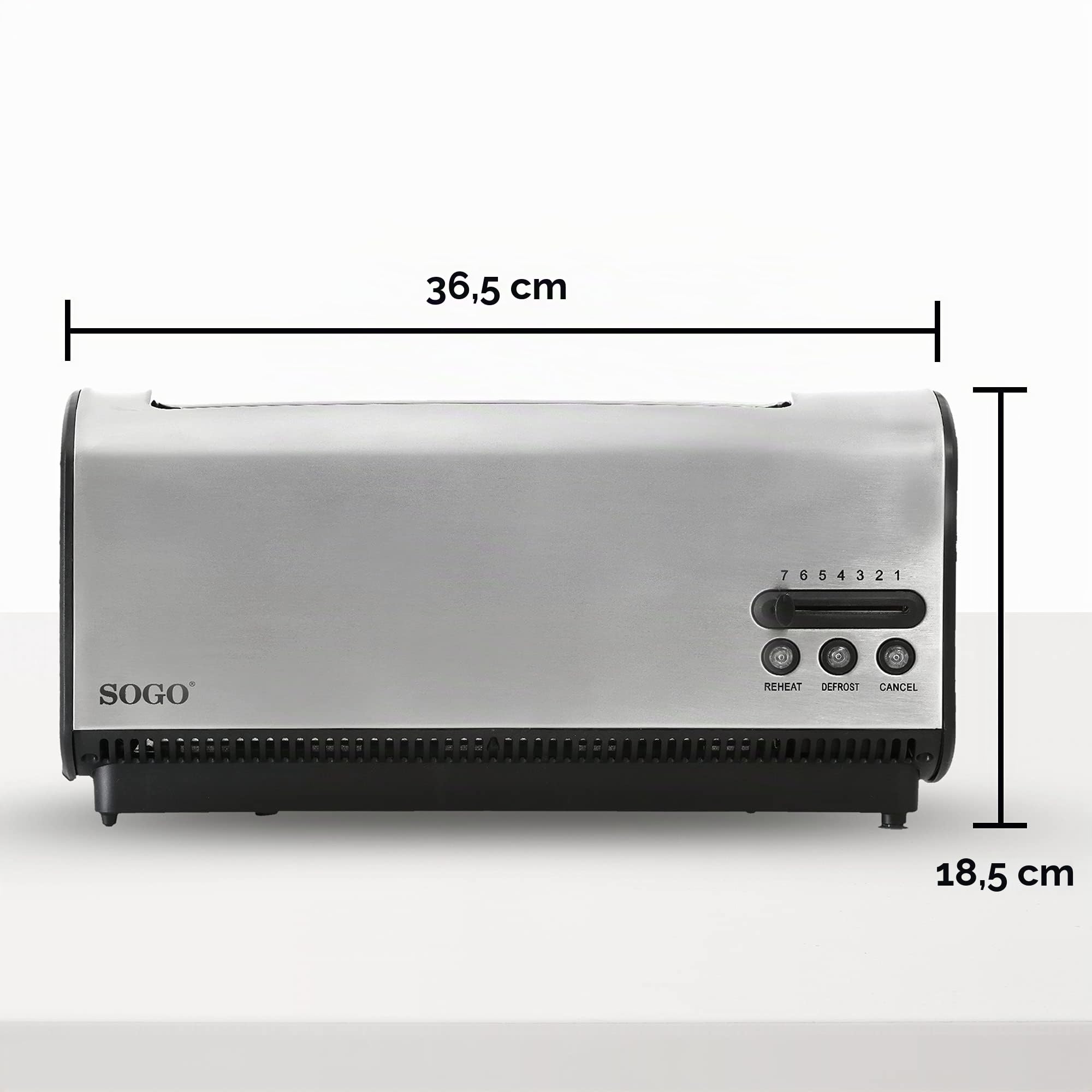 SOGO Tostadora de Acero Inoxidable, 2 Ranuras Extra Anchas, 7 Niveles de Tueste, Función Cancelar y Recogemigas – Eficiente y Elegante, SS-5395