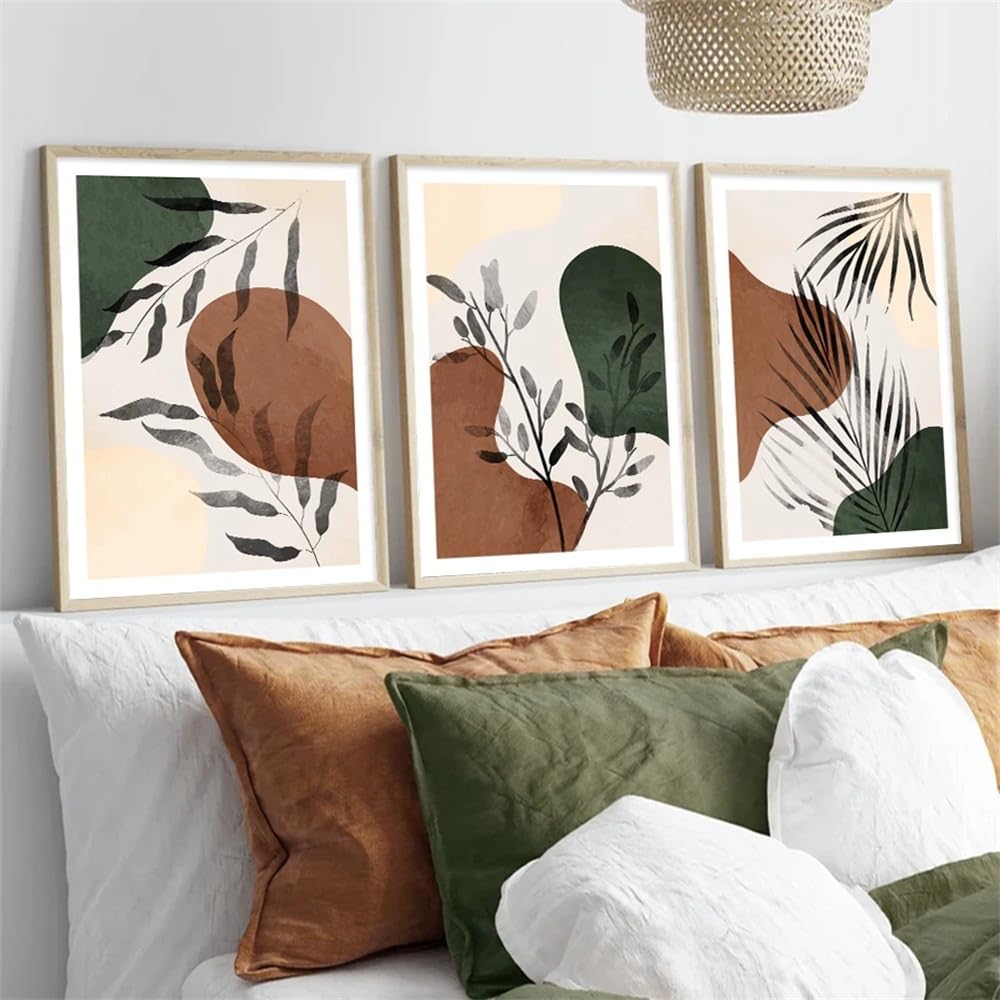 WUHBCZ Canvas Paints-Abstract Geometric Leaves Mid Century Modern Wall Art Posters Canvas Painting Print Pictures Living Room Interior Office Home Decor-60 * 70cm/3PCS (No Frame)