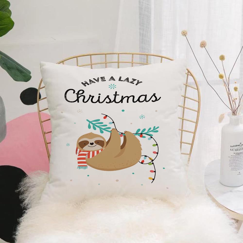 HYOSXW Cushion Cover,Throw Pillow Case Home Decorative for Living Room Bedroom Sofa Chair 16X16 Inch,Holiday greeting image of sloth and lanterns,Pillowcase 40X40cm
