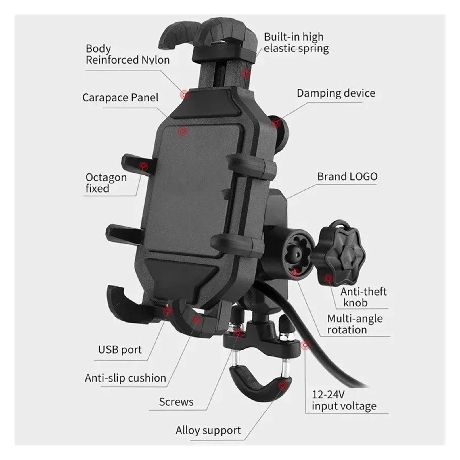 Soporte Móvil Moto Soporte De Teléfono Inalámbrico para Motocicleta 3.0, Cargador Rápido, GPS, para Manillar 4 A 7 Pulgadas