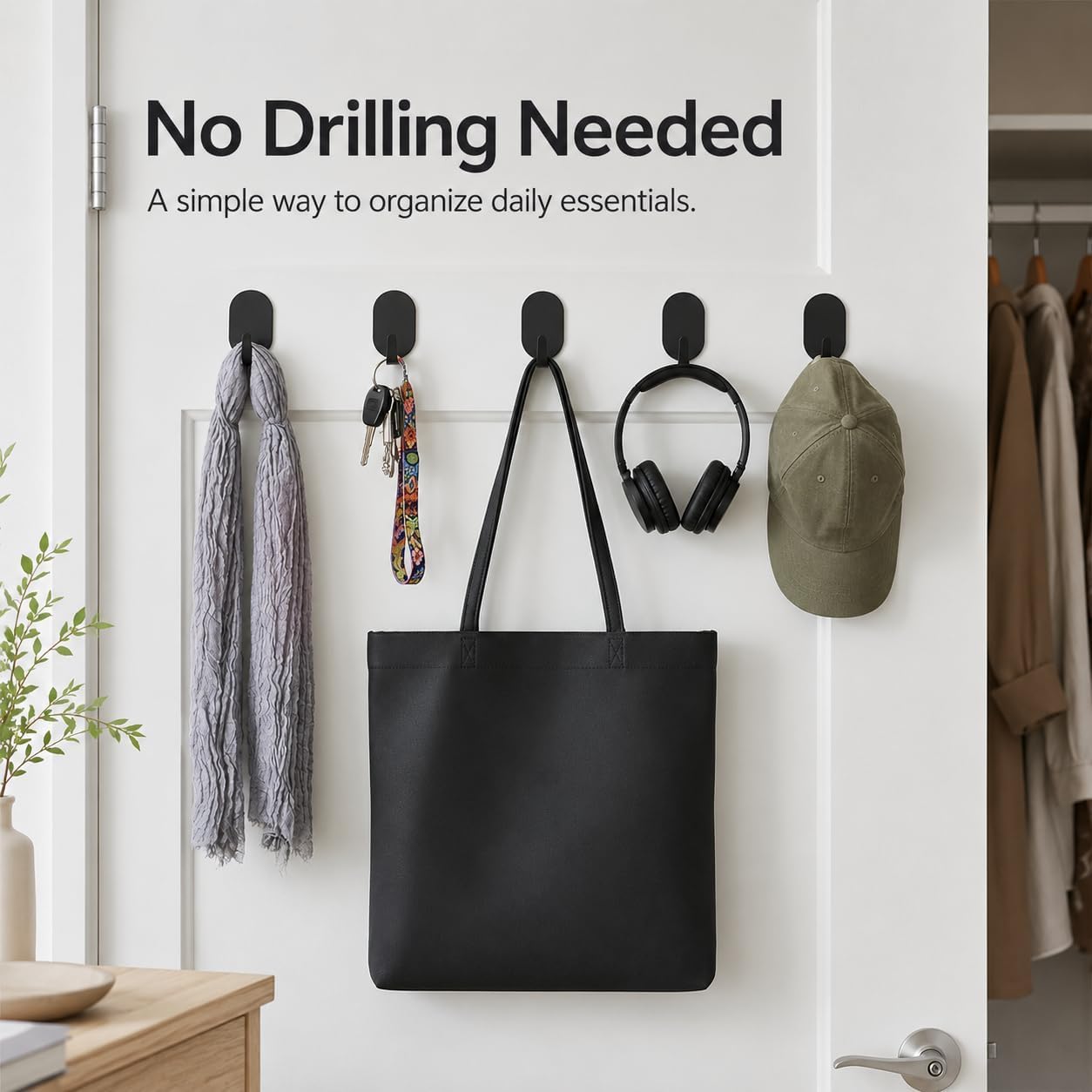 Self Adhesive Wall Hooks - Black Stainless Steel -6