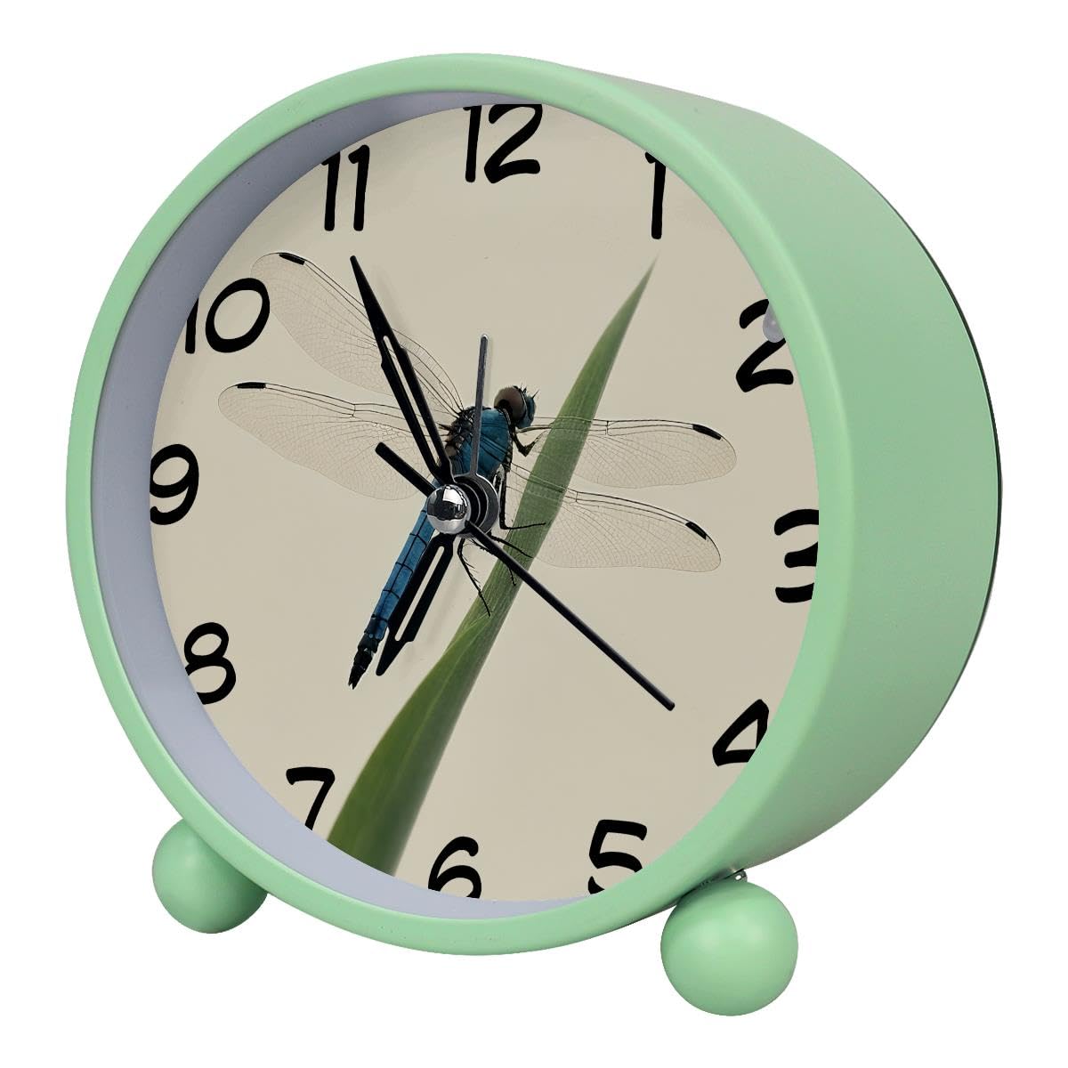Luoweisi Analog Alarm Clock Dragonfly, Silent Non-Ticking with Night Light, Battery Operated, Round Desk Alarm Clock for Office, Bedroom, Elderly, Adults, Children, Student Gifts