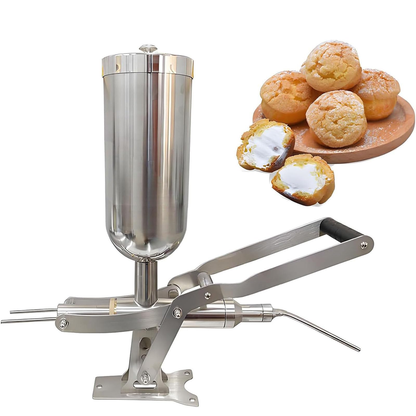 Máquina de llenado manual de mermelada de acero inoxidable comercial con boquillas antigoteo para churros, donas y postres en restaurantes o cocinas domésticas
