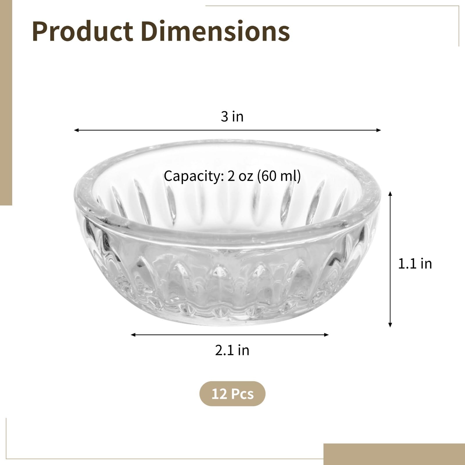 12 x Glas-Dip-Schüssel-Set, geprägte, runde Vorbereitungsschalen für Soßen und Gewürze, stapelbar, kleine Schalen für Küche, Party