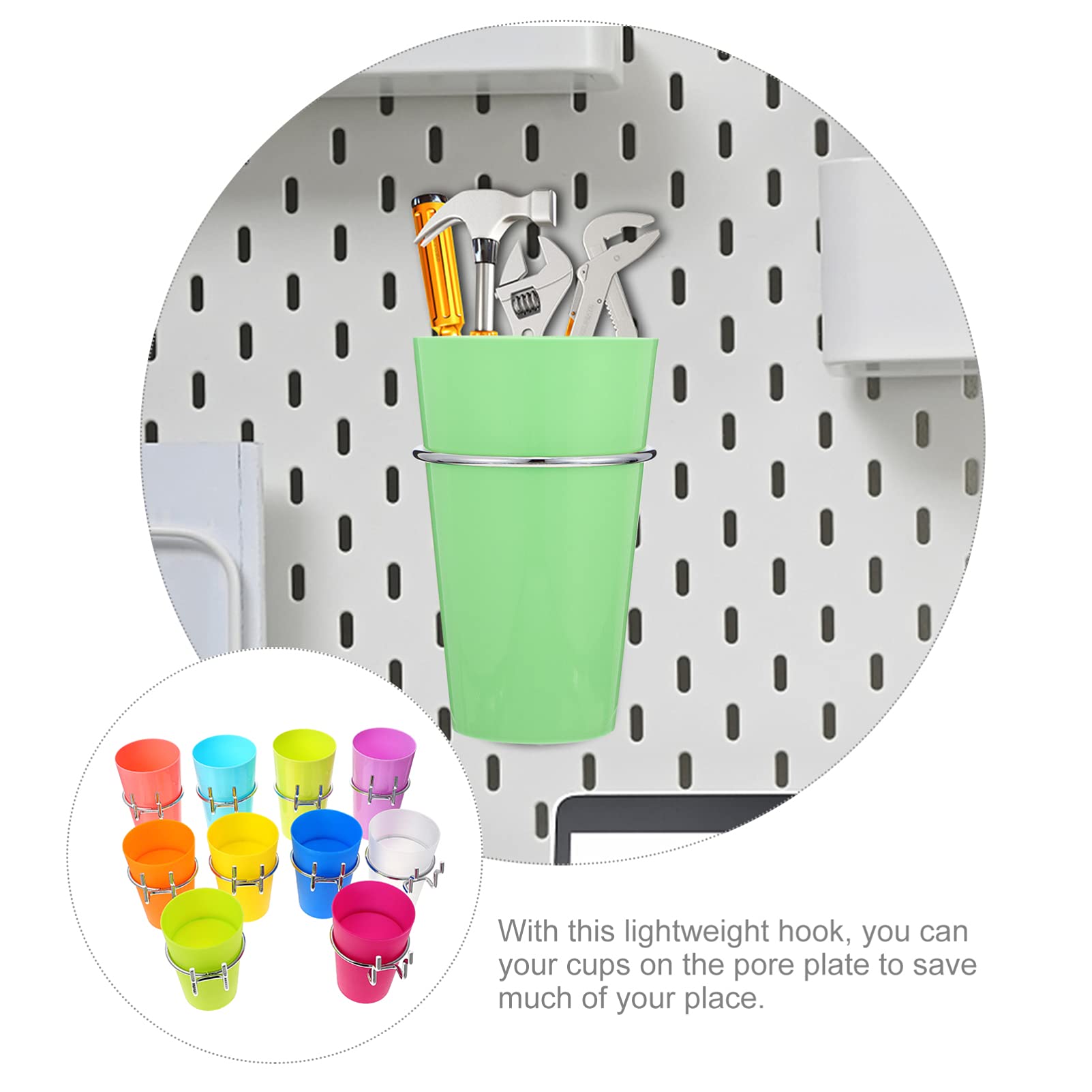 Cabilock 10 Sets Pegboard Cup Holders with Hooks Racks for Organizing Mugs Random Color for Home Office Bathroom Retail Display