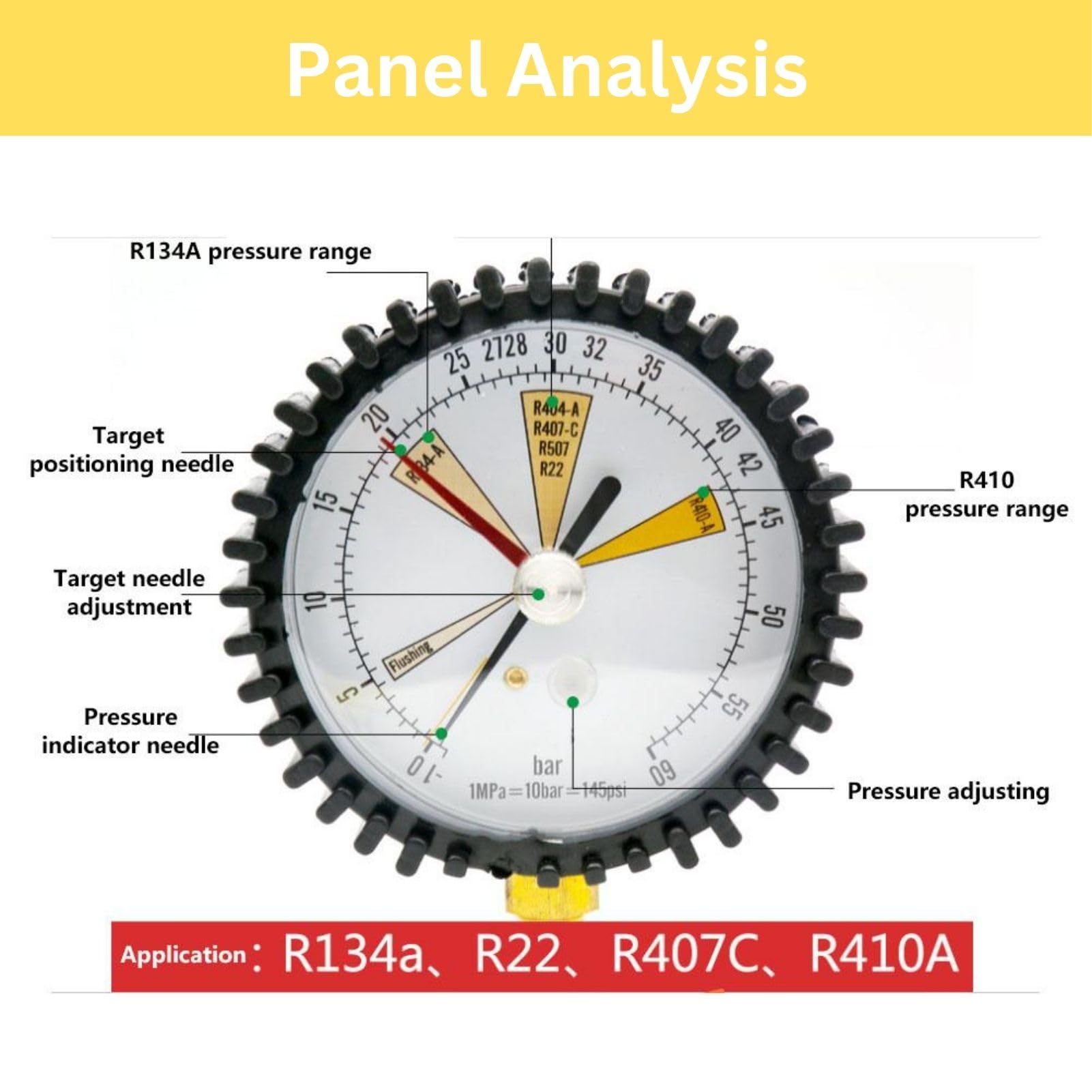 Jadeshay Manomètre Azote Jauge de Pression Manometre Clim Régulateur de Pression Azote pour R134A R22 R407C R410A la Climatisation, Réfrigération Test de Pression