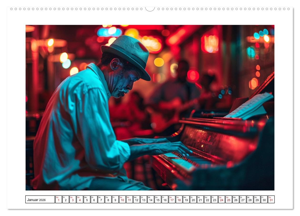 Jazz Geschichten um Mitternacht (hochwertiger Premium Wandkalender 2026 DIN A2 quer), Kunstdruck in Hochglanz: Mitternachtsmelodien: Eine Ode an das Lebensgefühl des Jazz (CALVENDO Kunst)