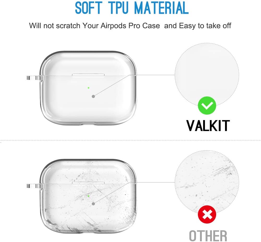 Valkit Compatible Airpods Pro Case Cover, Clear Airpod Pro Soft TPU Protective Case 2019 with Keychain Shockproof Cover for Apple Airpods Pro Charging Case [Front Led Visible] - Transparent