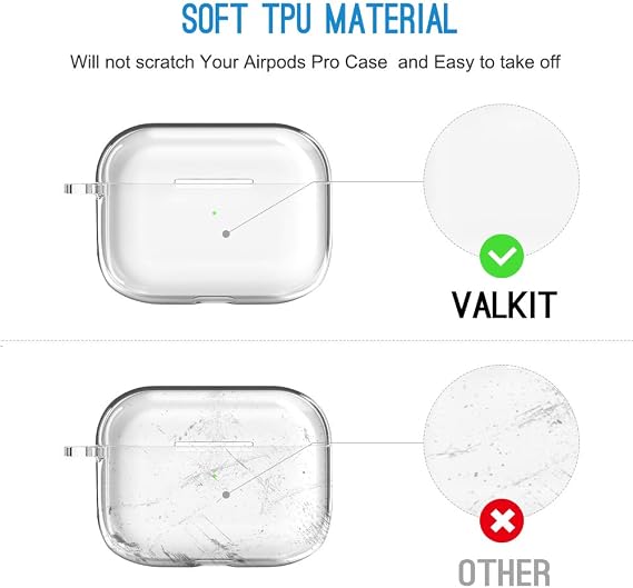 valkit Compatible Airpods Pro Case Cover, Clear Airpod Pro Soft TPU Protective Case 2019 with Keychain Shockproof Cover for Apple Airpods Pro Charging Case 3RD Gen[Front Led Visible] - Transparent