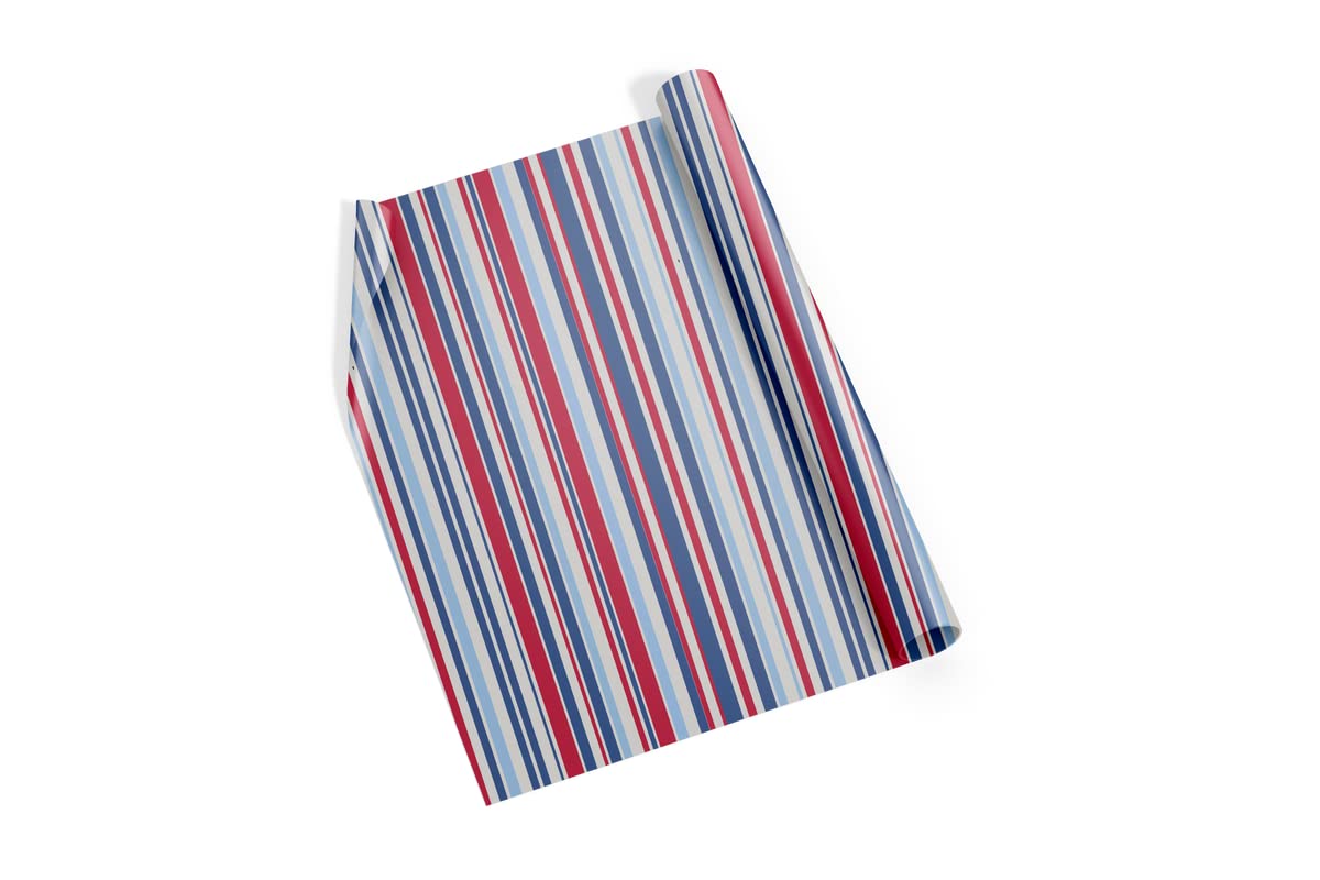 Dovetail Candy Cane Gift Wrapping Paper β Pack of 4 Sheets (29 x 19 in) | Red, White & Blue Stripe Design for Birthdays, Christmas & Everyday Gifting 1