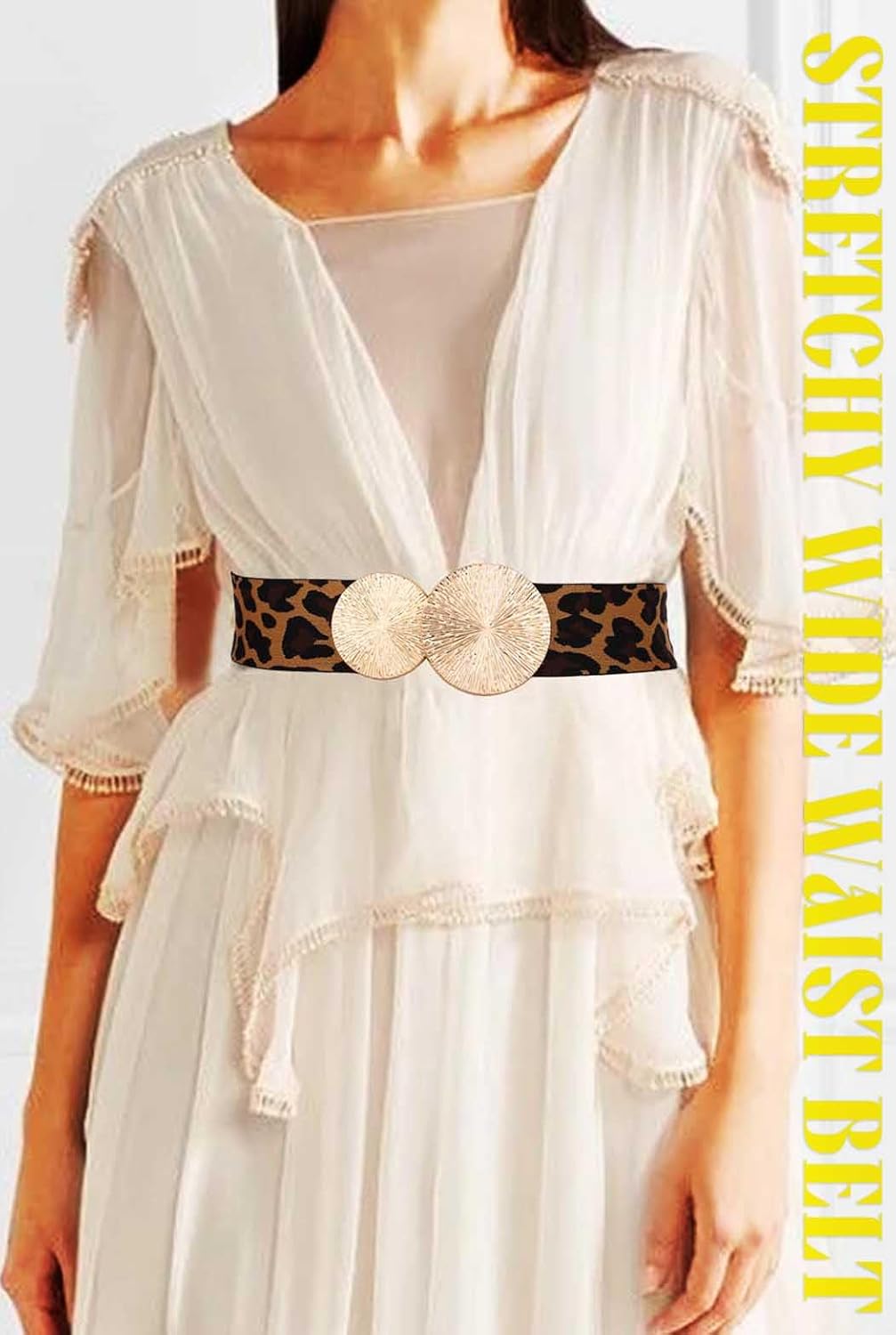 Yalice Wide Elastic Waist Belt for Women Thick Dresses Belts with Gold Buckle - Image 7