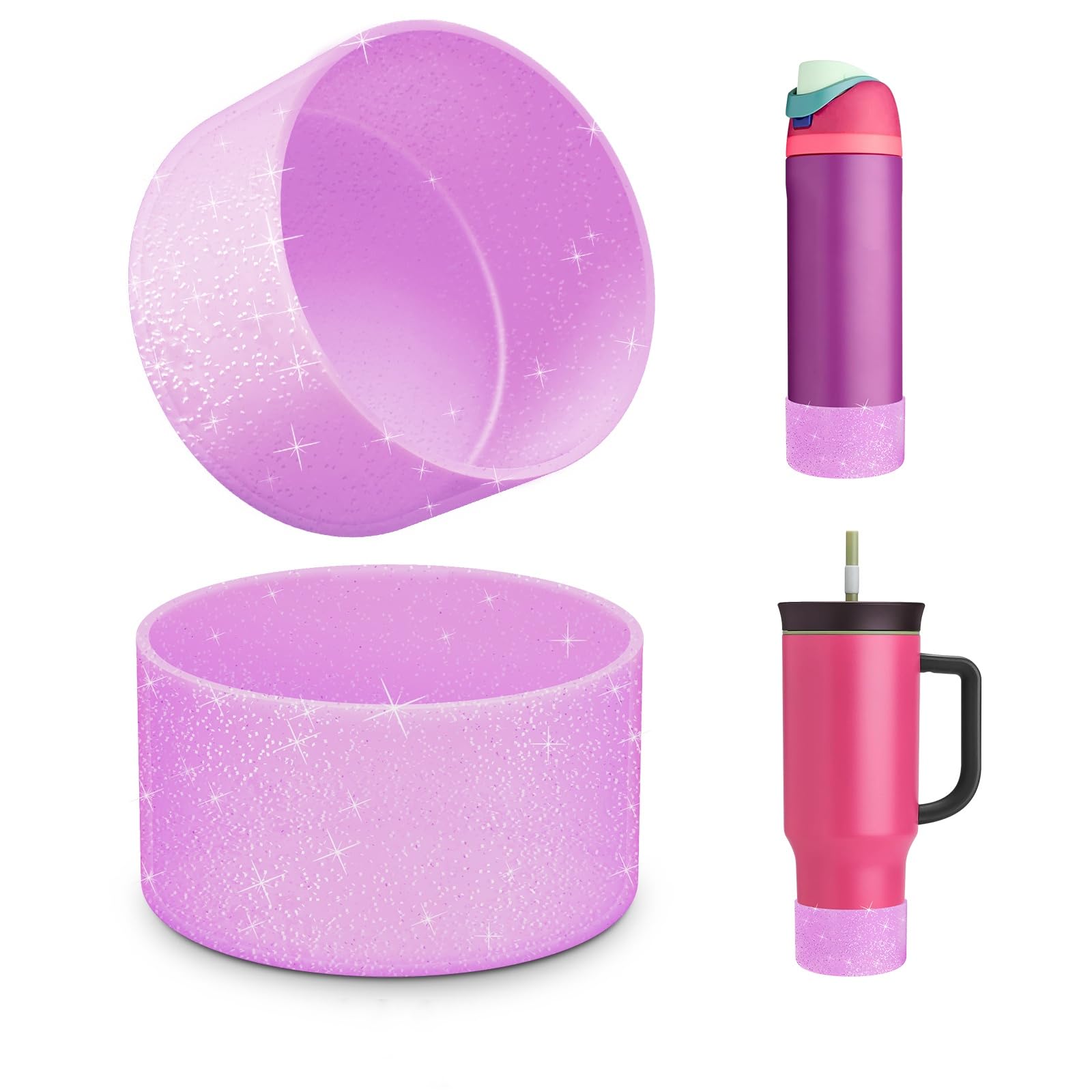 2 PCS Glitter Silicone Boot for Owala Water Bottle, Anti-Slip Protective Sleeve for FreeSip/Twist/Flip Stainless Steel Water Bottles Accessories