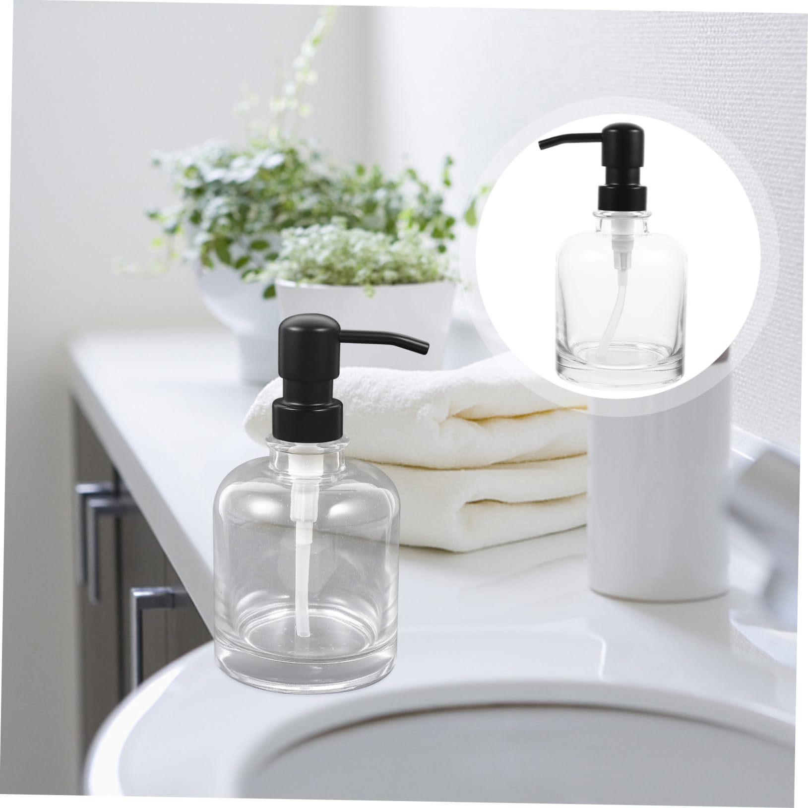 TOYANDONA 2 Piezas Dispensador de Jabón de Vidrio Transparente con Bomba de Acero Inoxidable Reutilizable y Compacto para Champú Gel y Baño para Baño y Viaje de Unidades Botella