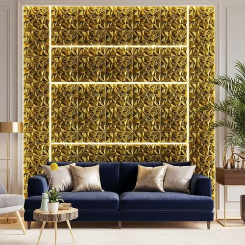 Image of Kayra Decor 3D PVC Wall Panels | SGS Certified & USA Standard Approved | Diamond Design - Golden Color | 19.7 inch x 19.7 inch (Pack of 40) - Covers 107.60 Sq. Ft | Premium Home & Office Wall Decoration