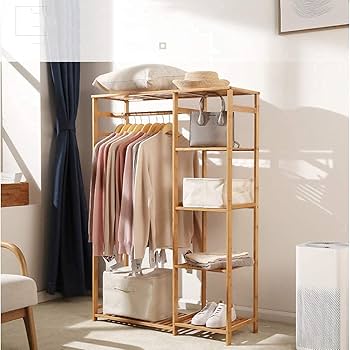 ✨セール中✨ ハンガーラック 天然竹製 衣類収納棚 洋服ラック Amazon｜ハンガーラック 天然竹製 1段棚 洋服掛け ラック ワード