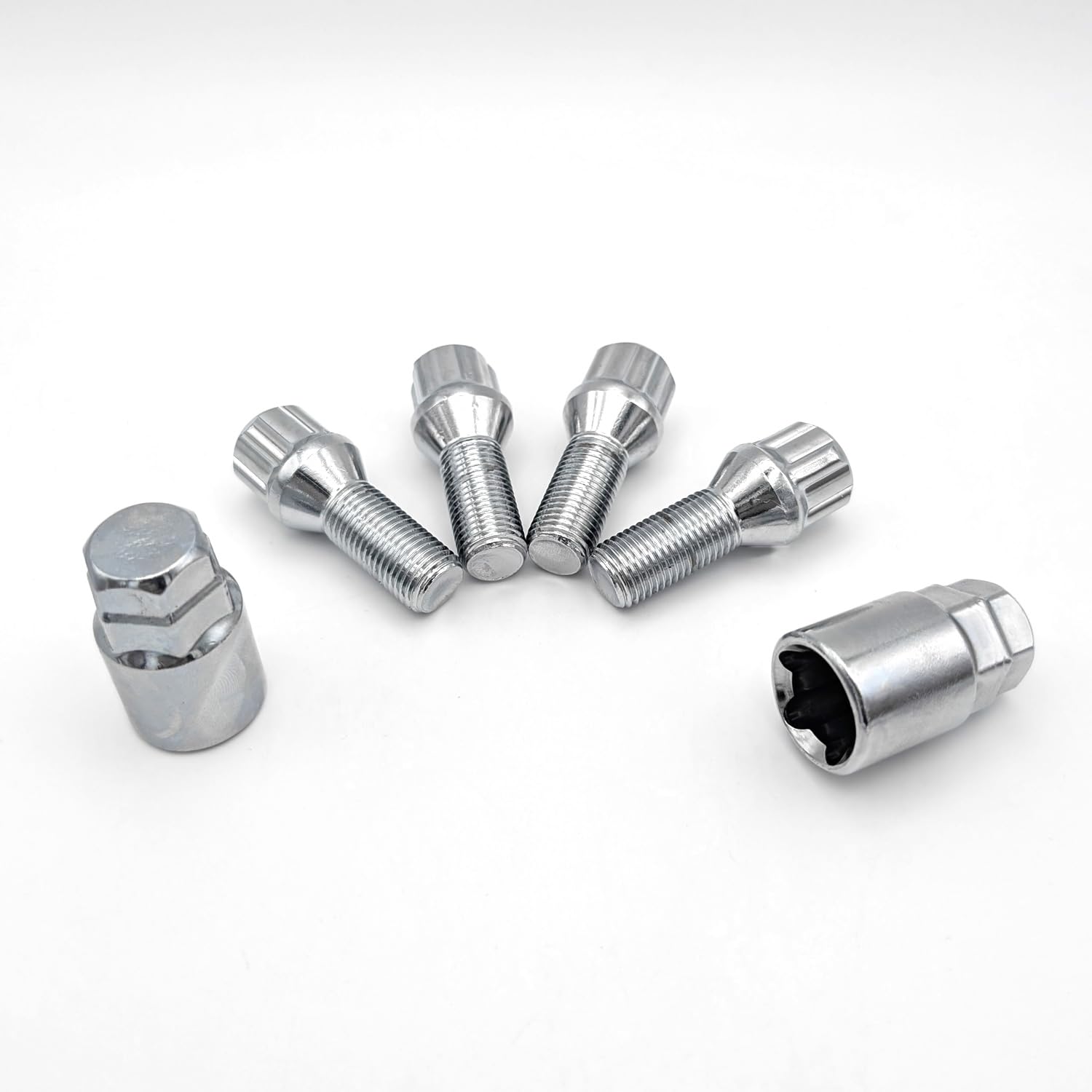 TRACER Set di bulloni per cerchione, antifurto, M14 x 1,5, 28 mm, attacco conico cromato con 2 chiavi compatibili con Audi, VW, Seat, Skoda, Opel, BMW