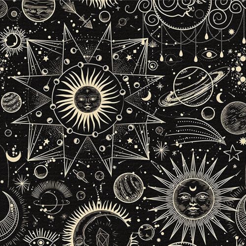 LZH-LP Papel Pintado Autoadhesivo, Papel de Contacto Galaxia Mística Bosque Cósmico Animales Plantas Flores, 44x300CM Sol Luna Estrellas Estampado Papel Pintado Desmontable Película Decorativa 🔥