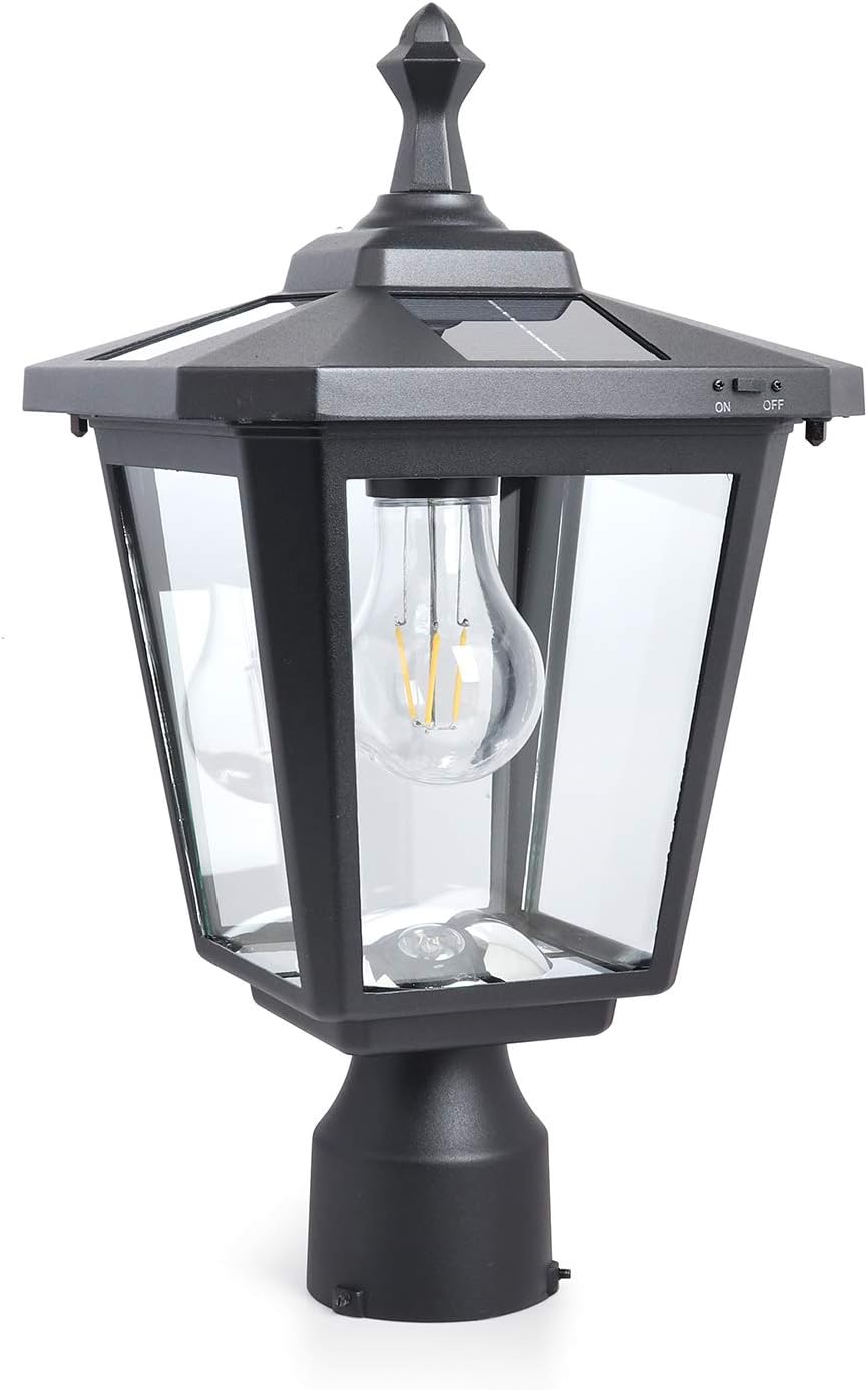 Kemeco ST4319Q-A Filament LED Cast Aluminum Solar Post Light for Outdoor Garden Post Pole Pier Mount Yard