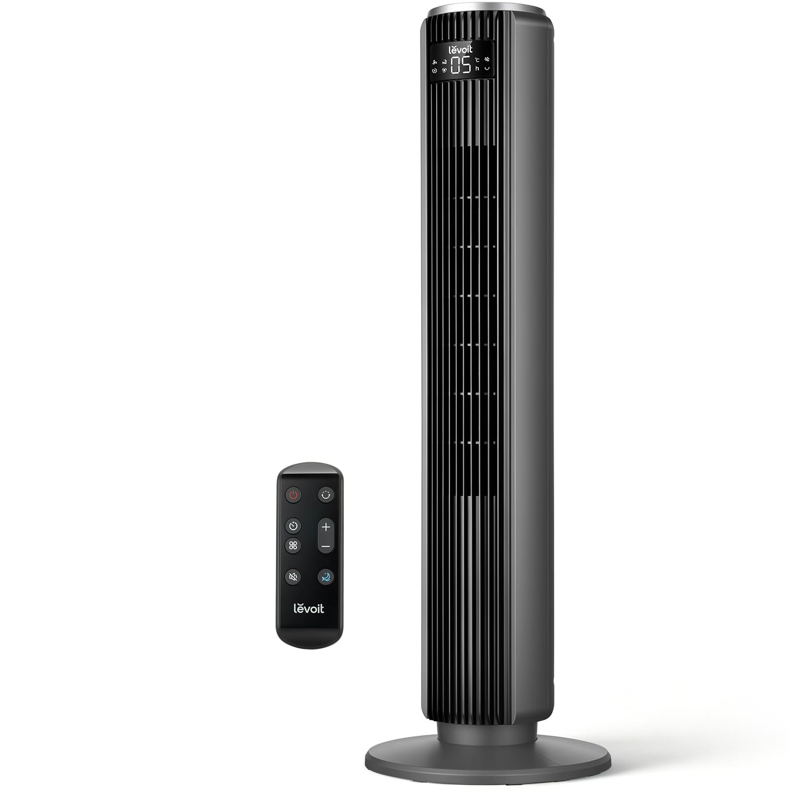 LEVOIT Ventilatore a Torre con Telecomando 92CM, Serie Classica| 92 cm, Ventola di Raffreddamento Silenziosa 23 dB, 3 Modalità, 5 Velocità, Oscillazione 90° Timer 12H, Display LED, Grigio Elegante