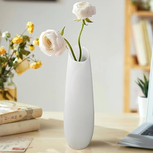 Florero de cerámica blanca, floreros modernos con textura de 12 pulgadas de alto para granja, decoración del hogar, estante, centros de mesa,