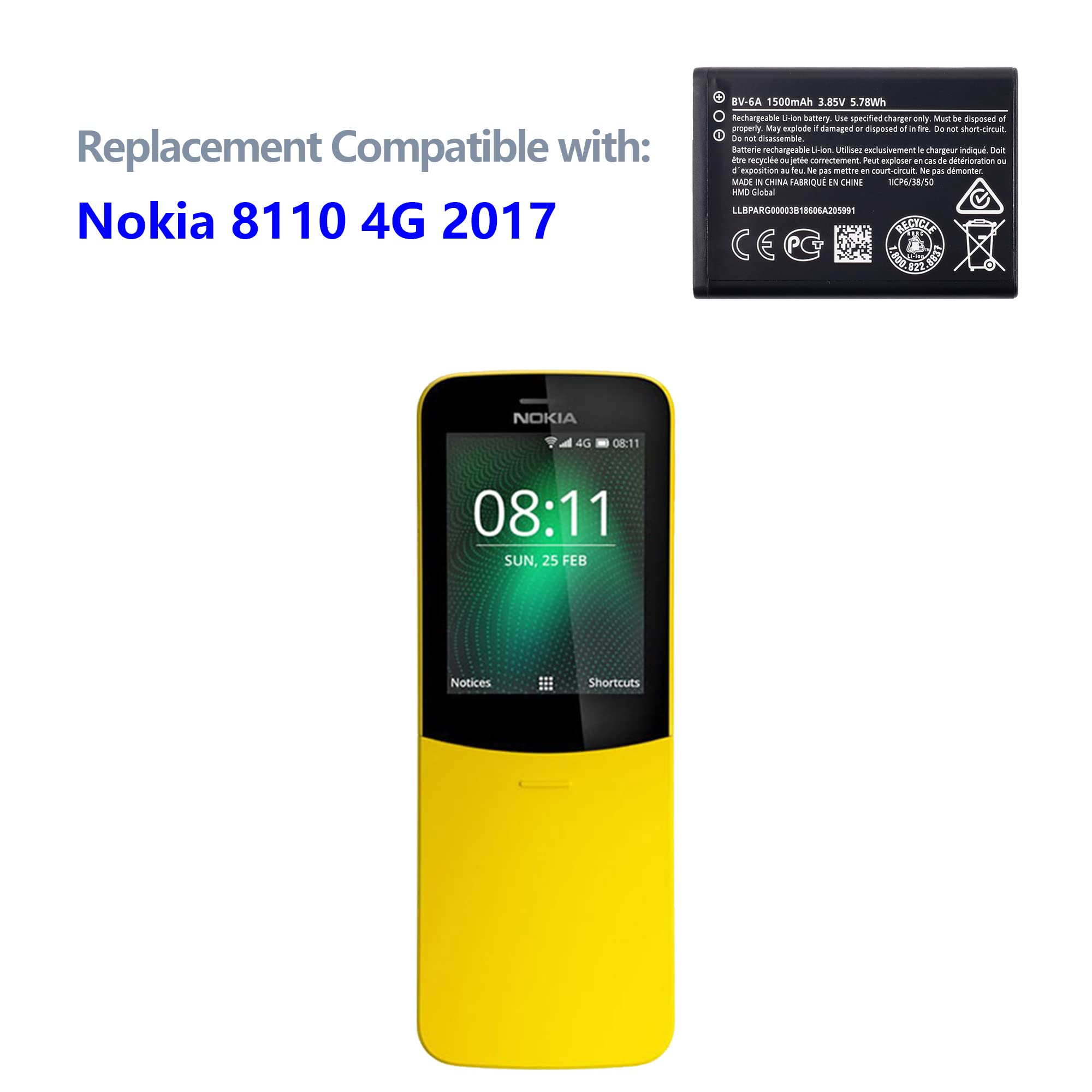 BV-6A bateria kompatybilna z Nokia 8110 4G 2017 Nokia Banana 2060 3060 5250 C5-03 z narzędziami