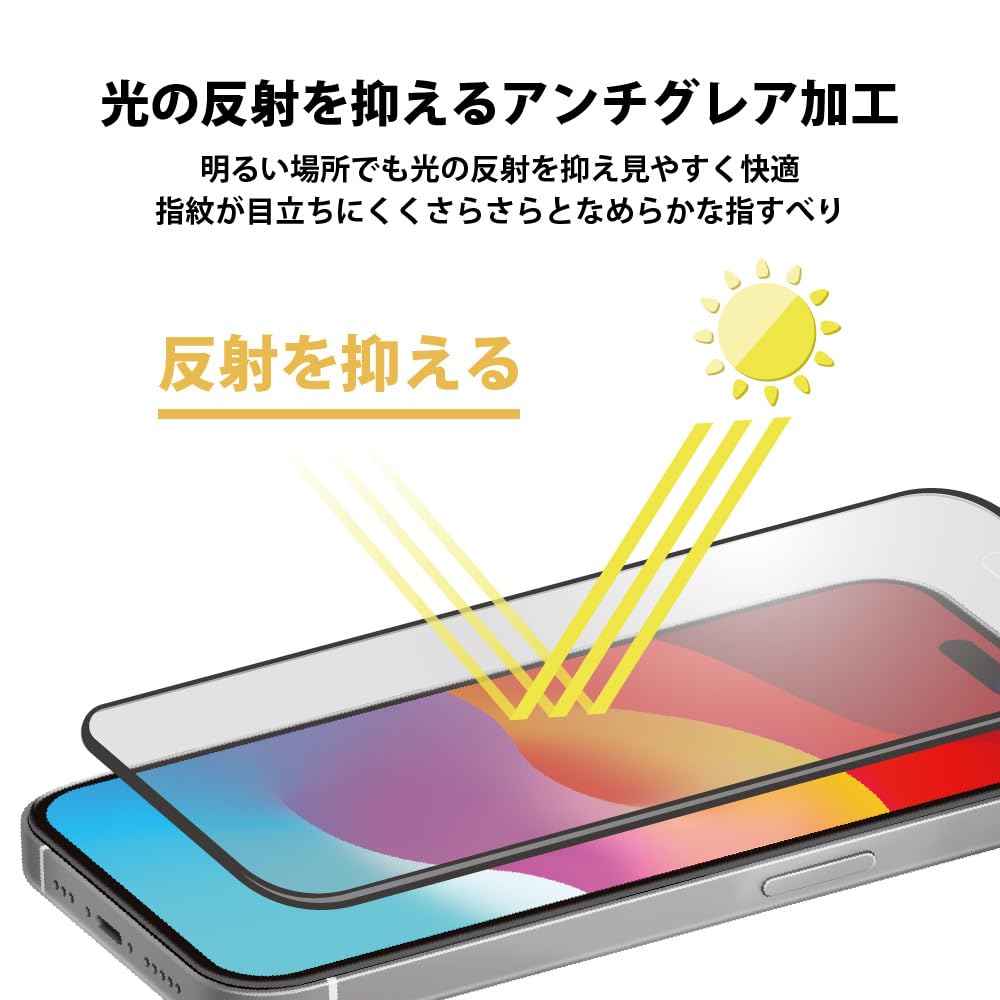 iPhone15Pro ガイドフレーム付 液晶全面保護ガラス 2度強化/ゴリラガラス [アンチグレア]