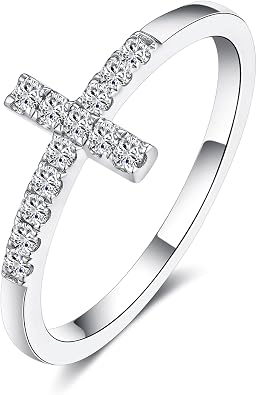 IMOLOVE Moissanite Wedding Bands for Women, Dainty 0.2 Carat Cross Purity Rings for Women Everyday Fashion Silver Moissanite Rings for Women with 18K White Gold Plated Size 4-11
