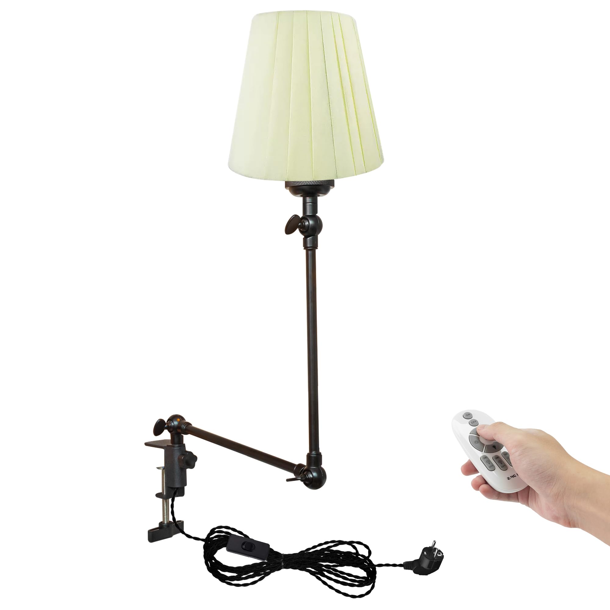 Klemmleuchte mit Fernsteuerung,1 Packung Leselampe mit 2,5 m Kabel, Dimmbar Nachttischlampe,Augenpflege Schreibtischlampe für Büro Heimgebrauch, E27 Lampenhalterung - DZ0330/3