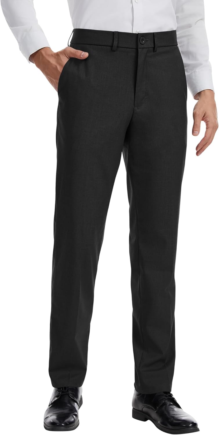 Idtswch Men's 34/36/38 Inseam Tall Modern Fit Dress Pants Stretch Fabric Flat Front Formal Pants for Business