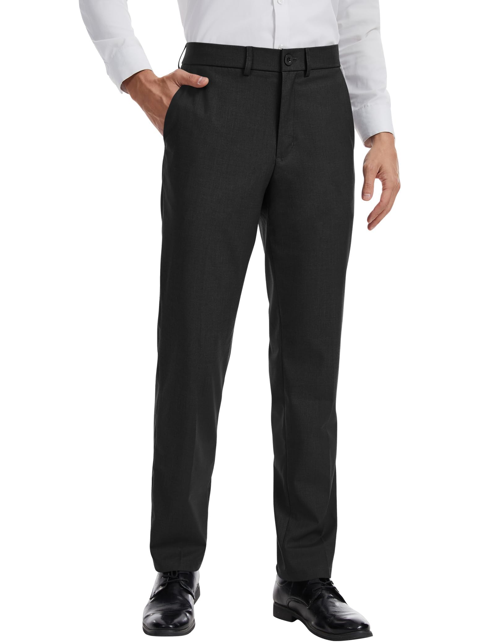 Idtswch Mens 34 36 38 Inseam Tall Modern Fit Dress Pants Stretch Fabric Flat Front Formal Pants for
