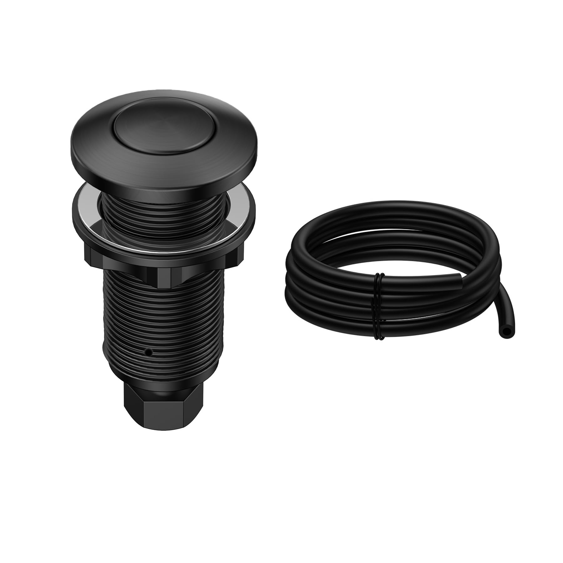 ANWOLL Air Activated Sinktop Switch Push Button for Garbage Disposal, Matte Black with Air Hose, Long Brass Cover