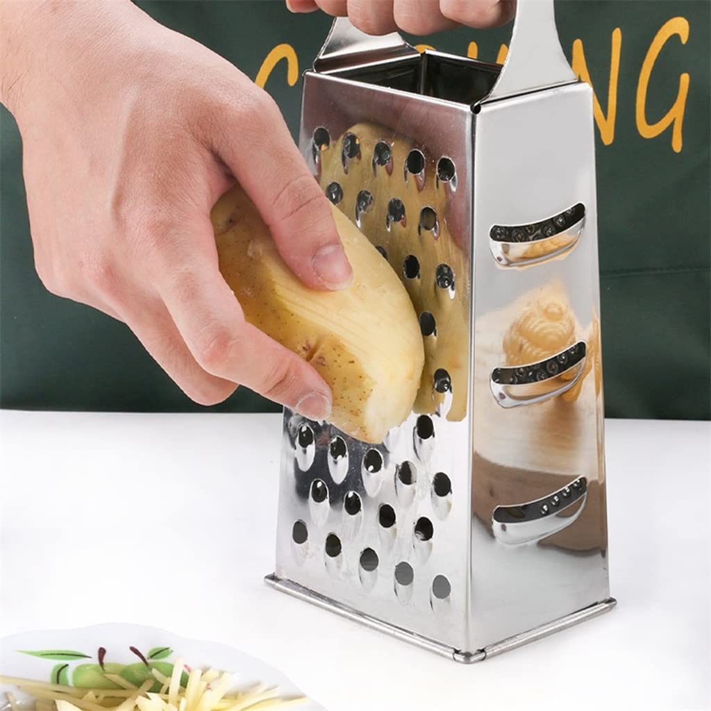 ArinkO Grattugia Multiuso in Acciaio Inox Design 4 Lati per Cucina - Frutta, Verdura, Formaggi - Dim. compatte (8,2x5,8x24 cm)