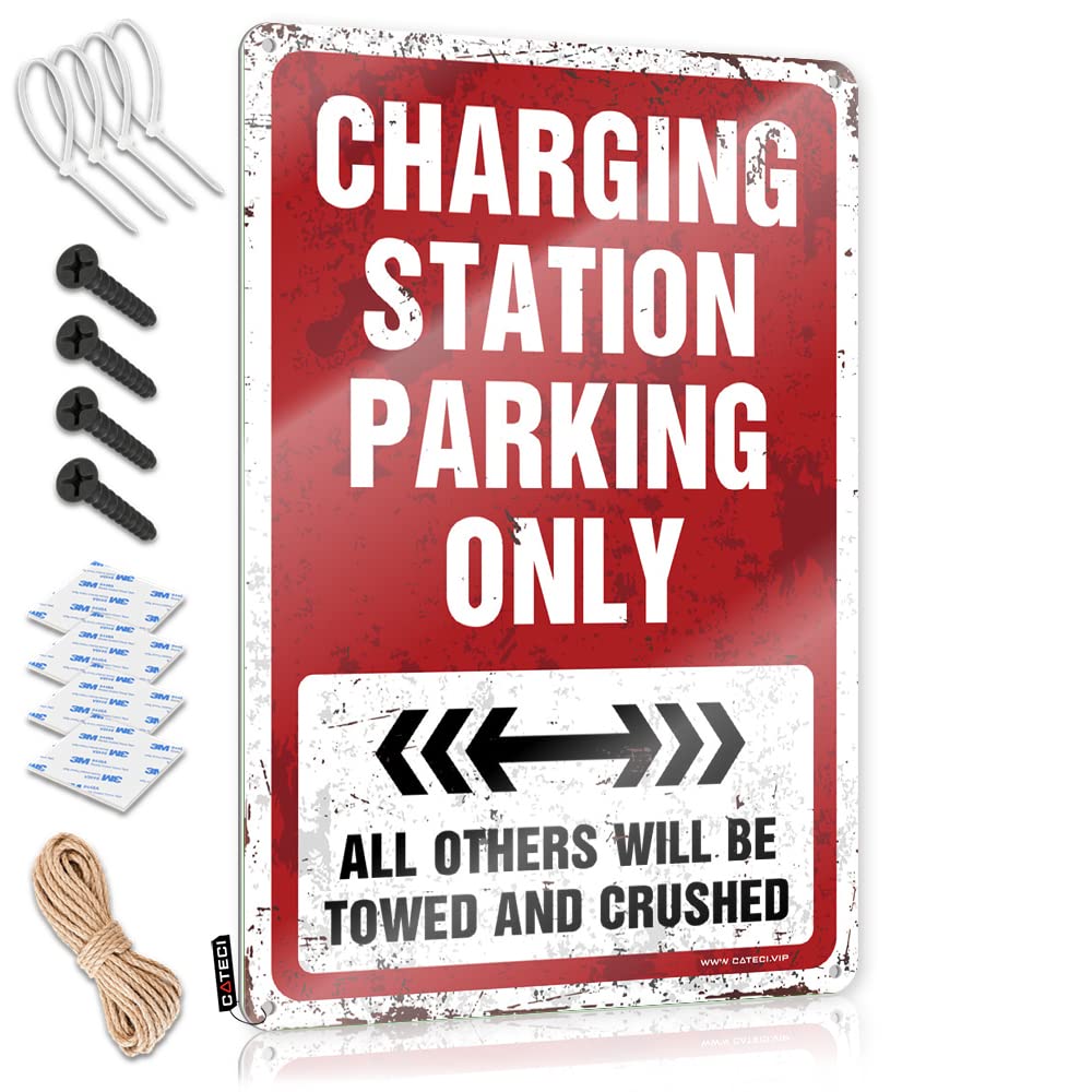 KRAZMURONGD Bar Wall Decor Charging Station Parking Only Tin Sign Signs For Man Cave Tin Wall Decor