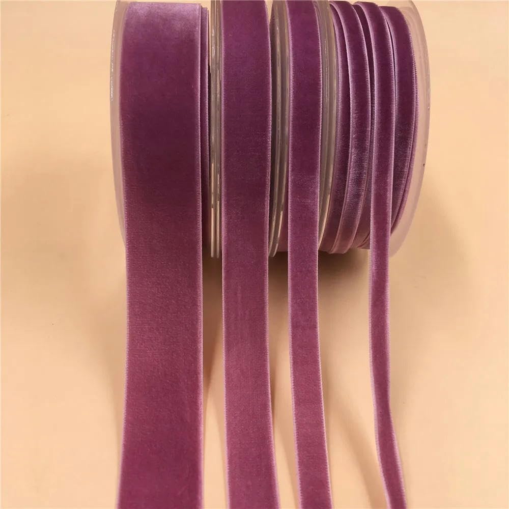 Samtband-Set, 6 mm/9 mm/15 mm/25 mm, 5 Yards, einseitiges Samtband for Verpacken handgefertigter Blumensträuße, Partydekoration, Weihnachten, unelastisch (Rot V001, 6 mm x 5 Yards)(Burgundy V041,15mm