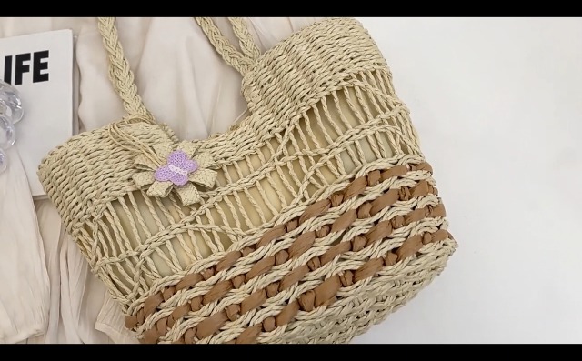 Bolso Tote de Playa de Paja Tejida con Gran Capacidad miniatura 7