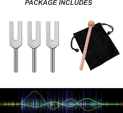 Vista 18 de MIMIRACLE Solfeggio - Juego de 10 tenedores de aleación de aluminio sin peso con paño de limpieza, mazos de goma y caja de regalo para meditación