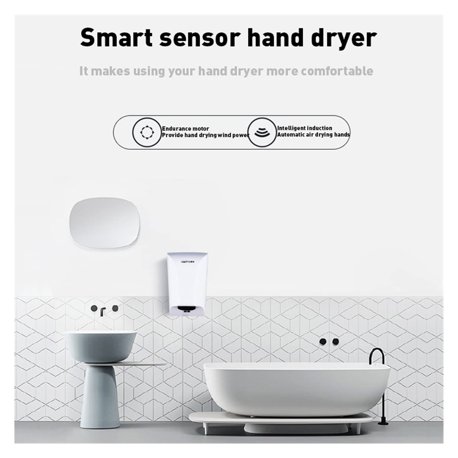 Sèche-mains Automatique Capteur Intelligent - Doré, 850W, Vent Chaud/froid - Pour Toilettes Maison Et Bureau - 3
