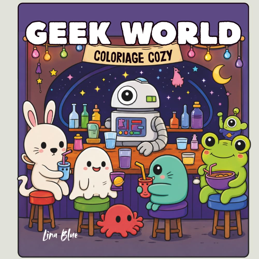 Coloriage cosy GEEK WORLD: Livre de Coloriage Adulte Anti-Stress, Détente, Zen, Mignon - pour Adultes et Ados